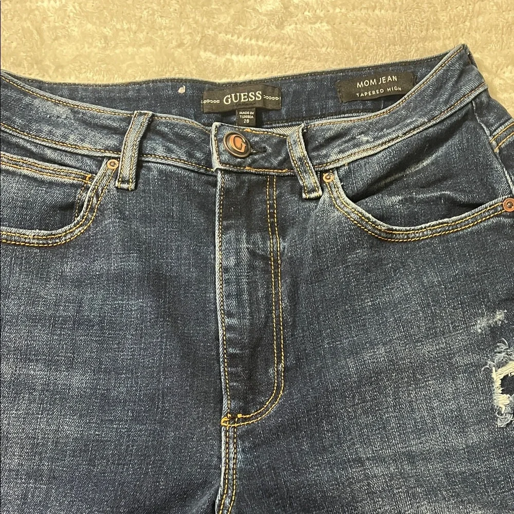 GUESS High Rise Distressed Blue Jeans - Picture 1 of 9